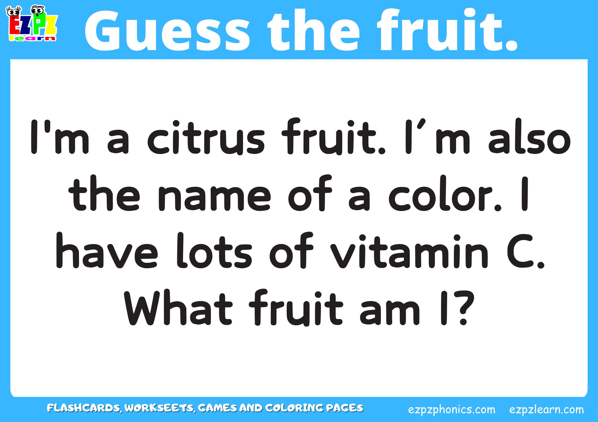 Fruit Guessing Game for Kids and ESL Students. Read the clues and then